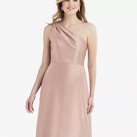 Alfred Sung 821....One-Shoulder Satin Maxi Dress .....Toasted Sugar....Size 8 - Picture 1 of 7